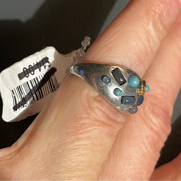 Free People Turquoise Tortoise Silver tone Stone Dome Ring, Size 7, NWT! - Picture 2 of 16